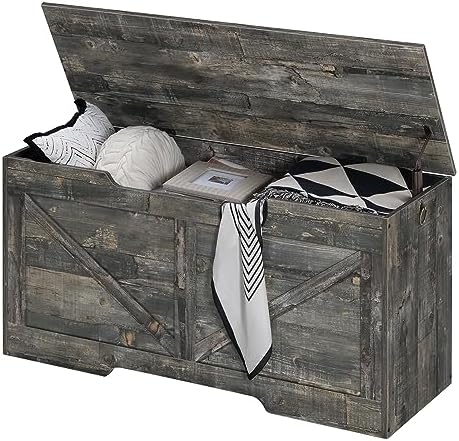 HOOBRO Storage Bench, 39.4” Retro Wooden Storage Chest with U-Shaped Cut-Out Pull, Safety Hinge, Supports 330 lb and Easy Assembly for Toy Box Organizer (Vintage Gray) VP771CW01G1 - Image 5