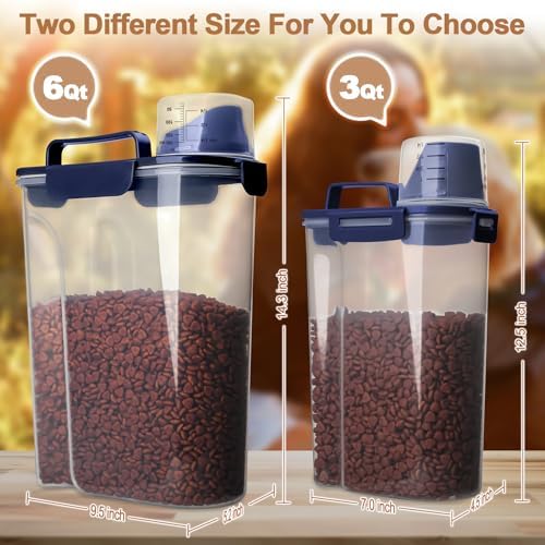 TIOVERY Dog Food Storage Container, 5-7 Lbs Airtight Pet Food Container, Cat Food Container Dispenser with Portable Handle, Pouring Spout and 4 Seal Buckles for Dogs Cats 2 Pack Blue - Image 3