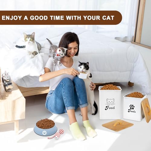 Cat Food Storage Container with Scoop, 2PCS Cat Food Storage Container with Lids Airtight, Cat Treat Jars for Kitchen Counter-7+3Lbs, Cat Cookie Jar for Storage, White - Image 5