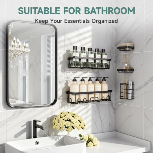 Veken Shower Caddy 5-Pack, Bathroom Organizers and Storage Shelves, Black - Image 6