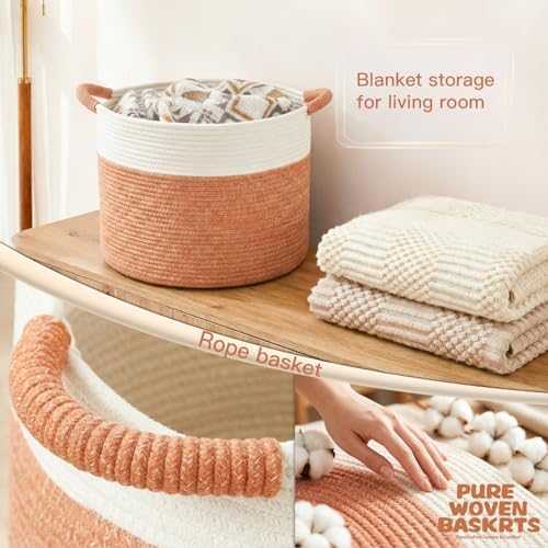 Artfeel 40L Large Cotton Rope Basket, Decorative Woven Blanket Storage for Living Room, Boho Toy Storage & Toy Box for Kids, Versatile Laundry Basket & Nursery Hamper for Blankets(Orange) - Image 5