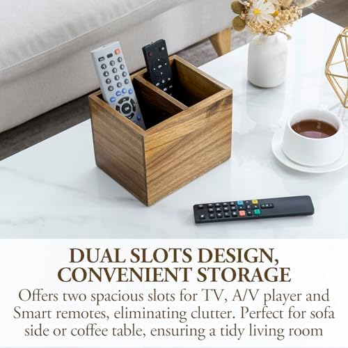 MyGift Premium Acacia Wood Remote Holder, 2 Slot TV Control Caddy - Image 2