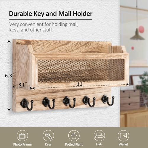 Nekon Mail and Key Holder for Wall Decorative, 11 Inch Mail Holder, Wood - Image 6