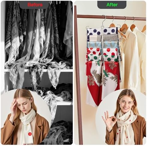 Scarf Hanger 2 Pack Scarf Hangers for Closet Organizer,6 Tiers Metal Space Saving Hanger with 360 Degree Hook,Mult Function Closet Organization for Scarves,Tank Top,Leggings - Image 4