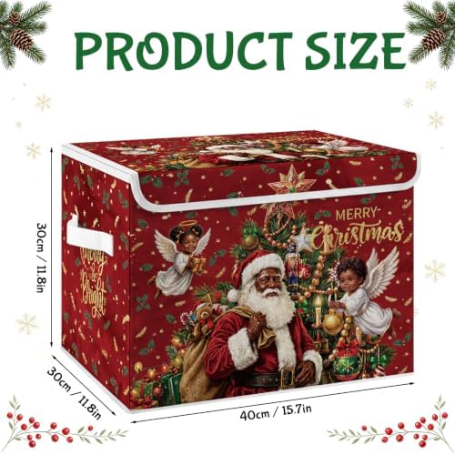 Briwooody Black Christmas Santa Claus Storage Bin with Lid and Carrying Handle African American Christmas Storage Box Large Xmas Decorative Collapsible Container Basket for Organizing Closet Home Gift - Image 2