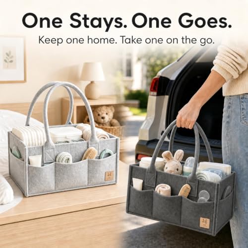 HIPHOP PANDA 2-Pack Diaper Caddy Organizer - Nursery Storage Bin & Car Organizer for Diapers, Wipes, and Baby Essentials - Dual-Color Solid Set (Dark Grey/Grey), Regular Size - Image 6