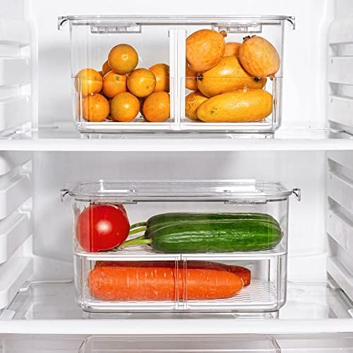 SANNO Produce Saver Fresh Keeper Vegetable Fruit Storage Containers, Refrigerator Fridge Stackable Bins with Lids and Vents, Stackable Salad Lettuce Keeper,BPA-freeContainers Bin- - Image 3