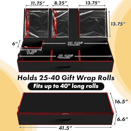 Simple Houseware 41.5" Wrapping Paper Organizer, Fits 40 Rolls, Black - Image 2