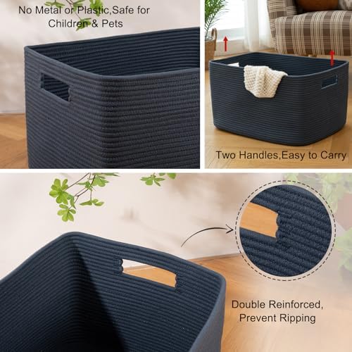 OIAHOMY 118L XXXLarge Rope Storage Basket, Oversized Blanket Basket Blue - Image 5