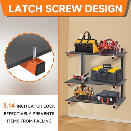 4 Pack Lumber Rack Wall Mount, Heavy Duty Wood Storage Racks, 6-Level System Organizer Shelving, 720 LBS Capacity Hanging Garage Shelves, Orange Brackets Utility Metal Shelf for Indoor and Outdoor - Image 3
