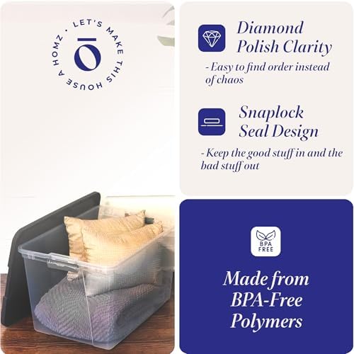 HOMZ Secure Latch, Clear Plastic Storage Organizer Bins, 64 Quart, 4 Pack - Image 4