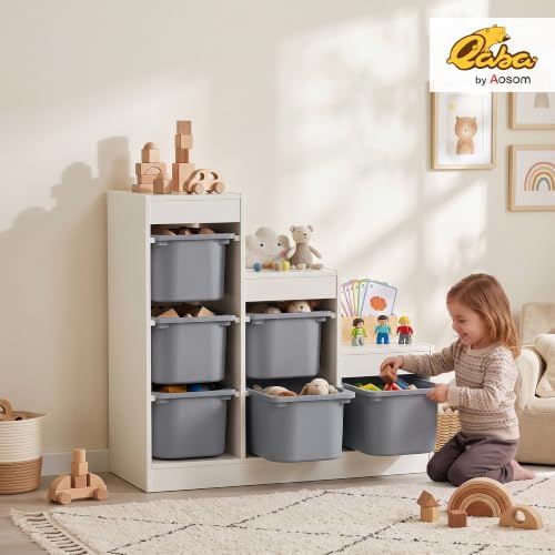 Qaba Kids Toy Storage Organizer with 6 Storage Bins, Aged 3-8 Years, Gray - Image 2