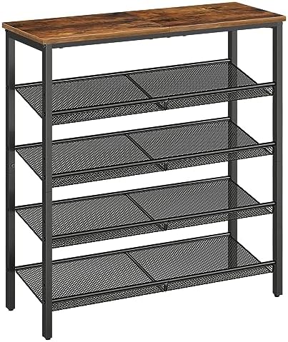 HOOBRO Shoe Rack for Entryway, 5-Tier Shoe Organizer with Adjustable Mesh Shelves, 16-20 Pairs of Shoes, Spacious Floor Mount, Metal, Industrial, Shoe Shelf for Closet, Rustic Brown BF12XJ01 by HOOBRO