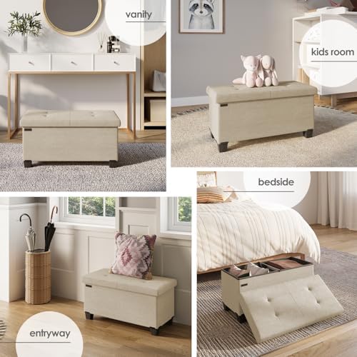 Storage Ottoman Bench with Bins, 30-in Storage Bench for Bedroom End of Bed, Folding Foot Rest Ottoman for Living Room Max 660lbs, Fabric Ottomans, Beige - Image 4