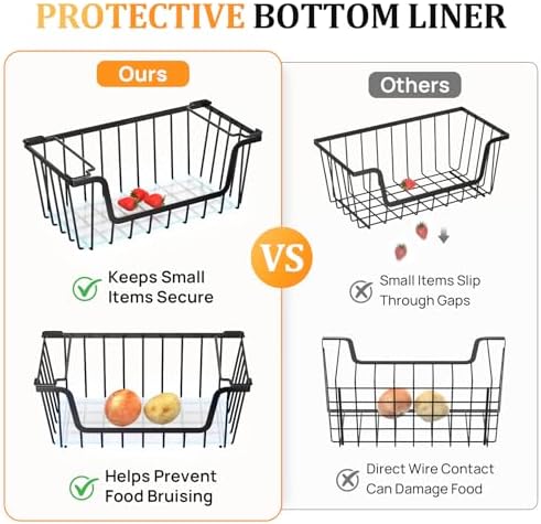 SUNALLY Stackable Storage Bins 6 Pcs Wire Baskets Freezer Organizer, Black - Image 4