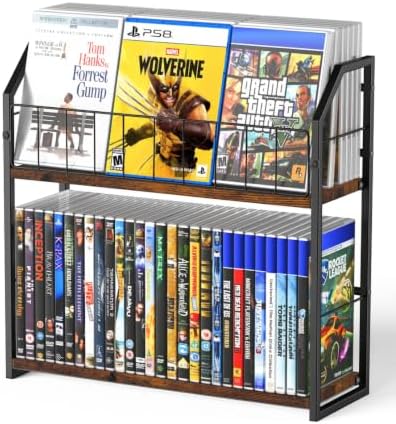 2-Tier DVD Storage Rack, DVD Rack & Video Game Storage for Media Room-Brown by OrganizedStorageSimpleLife