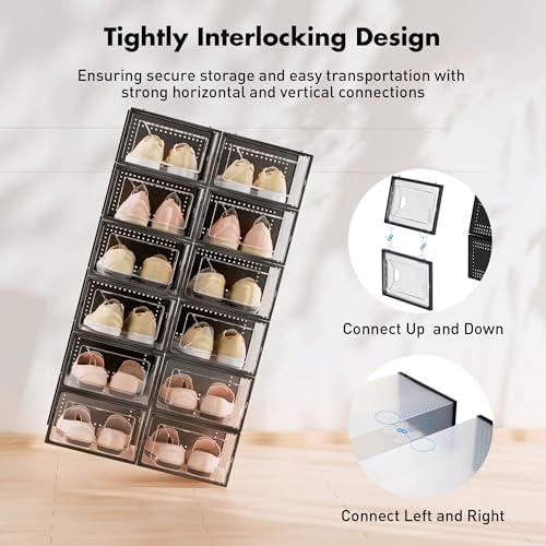 Foluck 15 Pack Shoe Storage Organizer Box Container Clear Plastic Stackable - Image 3