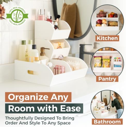 Potato and Onion Storage Bin, Stackable Bamboo Pantry Organizer and Storage, White - Image 3