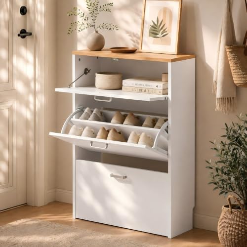 VINGLI Shoe Cabinet Storage for Entryway,White Small Narrow Shoe Rack,25" W by VINGLI