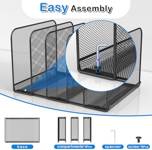 TOPCJ 5 Sections Desk File Holder/Rack/Sorter,Mesh File Organizer,File Folder Organizer,Metal Upright Desktop Organization for Documents,Magazine,Kitchenware,Antiskid,Antirust,Sturdy,2 Packs - Image 7