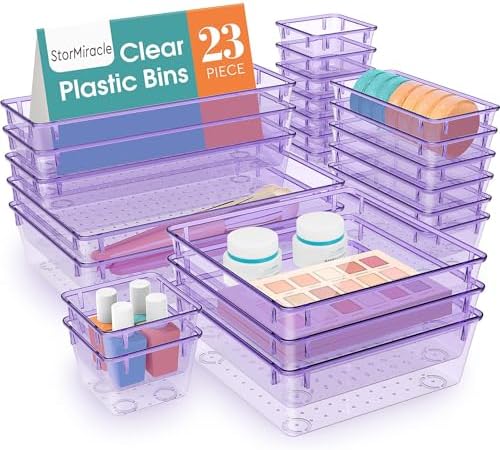 23 PCS Drawer Organizer Set, 5 Size Bathroom and kitchen organizer Trays by StorMiracle