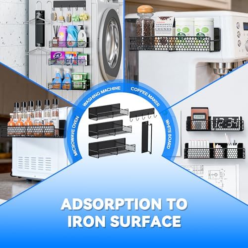 5 Pack Multifunctional Magnetic Shelves for Refrigerator Spice Rack & Washing Machine Organize (Flat style,black) - Image 7