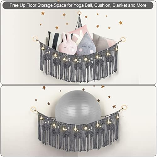 Macrame Stuffed Animal Storage with Star Light, Corner Hammock for Nursery - Image 4