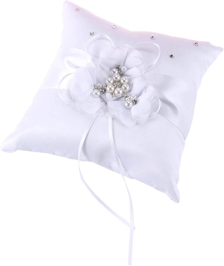 Decorative Pillows Pearl Ring Ring Pillow Wedding Ring Bearer Pillow Set 20x20cm Ring Pillow for Wedding Party Ceremony Decorative Throw Pillows Ring Bearer Pillows
