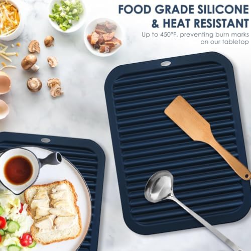Silicone Mats for Kitchen Counter, 9x12'' Trivets for Hot Pots and Pans, Navy Blue Silicone Trivets for Hot Dishes, Protect Table Quartz Countertops - Image 3