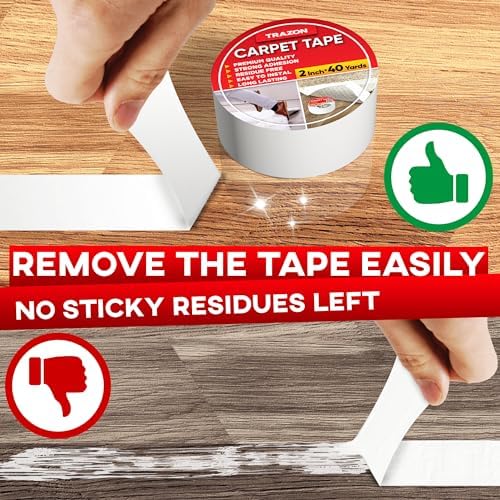 Trazon Carpet Tape Double Sided - 2 in / 120 Ft (40 Yards) Tape Grippers for Hardwood Floors and Area Rugs - Strong Adhesive and Removable, Heavy Duty Stickers, Residue Free - Image 4