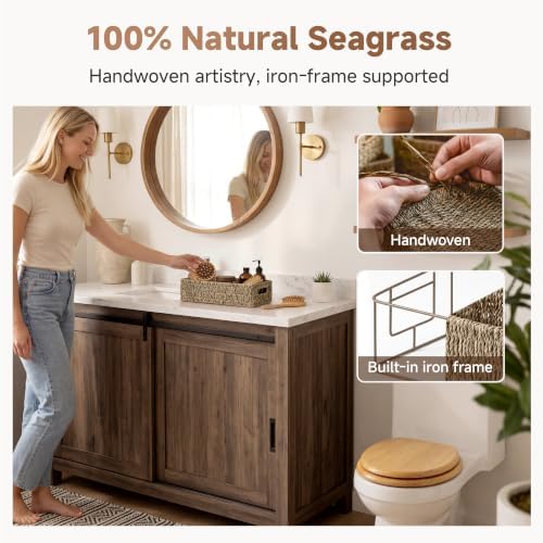 StorageWorks Wicker Seagrass Baskets, Toilet Basket Tank Topper - Image 3