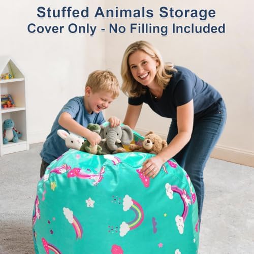 Lukeight Stuffed Animal Storage Bean Bag Chair Cover for Kids, Velvet Plush Toy Organizer Seat, Cover Only, No Filling Included, Long YKK Zipper, Side Pocket, X-Large 30"D x 18"H - Image 4