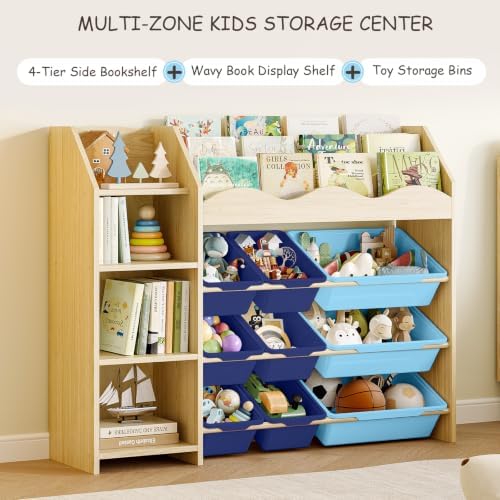 EXPERLAM Kids Toy Storage Organizer, Scalloped Shelf, 12 Blue Bins - Image 3