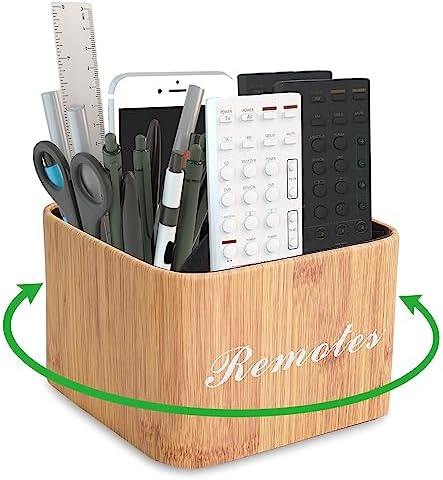 Square Leather Art Supply Organizer,Remote Control Holder with Removable Dividers,360°Rotatable Pencil Holders,4 Compartments Organizer for Office Supplies Storage Box(1-Beige) by Hennaja
