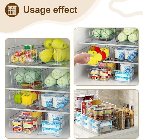 Clear Fridge Organizer, Refrigerator Organizer Bins with Handle, Freezer, Kitchen Cabinet, Pantry Organization, BPA Free Fridge Organizers (12.4 inch 6 Pack) - Image 4