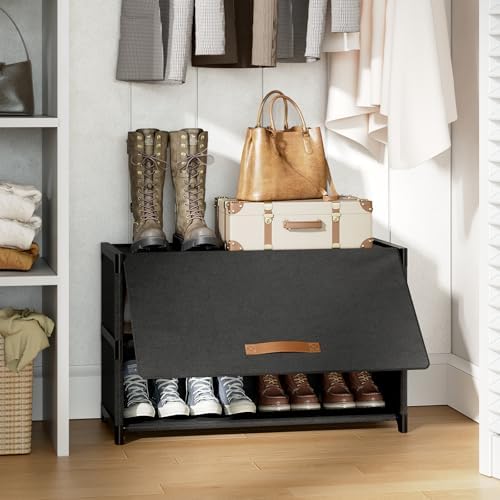 3 Tier Shoe Cabinet with Door, 12-Pair Storage, Black - Image 2