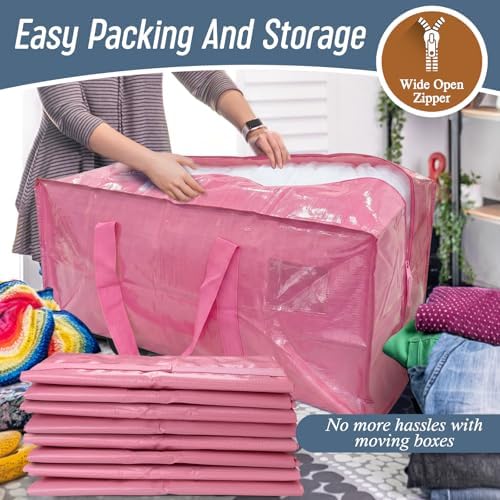 6 Pack Extra Heavy Duty Large Moving Bags with Strong Zipper, Pink - Image 5