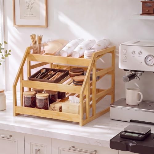 HOMESTEAD Bamboo Can Organizer for Pantry - 3 Tier Rack with Adjustable Dividers, Gravity Feed Canned Goods Organizer, 36 Cans Soda Storage - Image 6