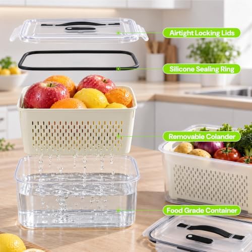SZHLUX 5 PCS Fruit Storage Containers for Fridge with Removable Colander - Image 6
