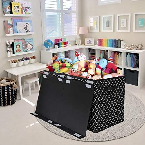 Toy Chest Box Storage Bins for Boys Girls, Kids Large Collapsible Sturdy Container Organizer with Fabric Flip-Top Lid & Handles for Clothes, Blanket, Nursery, Playroom, Bedroom 24.5x13x16 (Black) - Image 3