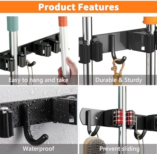 2 Pack Mop and Broom Holder Wall Mount for Kitchen Garden Garage Laundry - Image 4