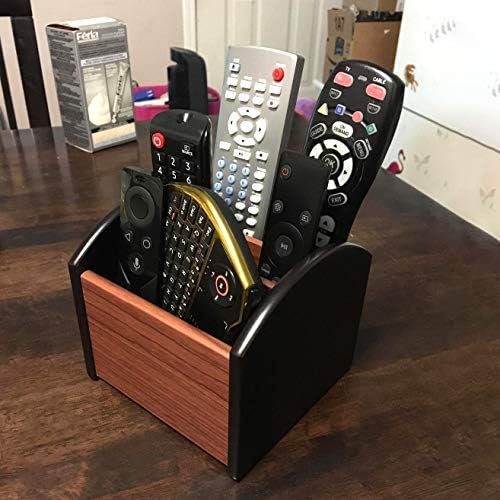 Coideal Remote Control Holder Caddy Wood, Rotating Wooden Pen Pencil Holder Organizer Medium Revolving Desktop Office Supplies Storage for Table (4 Compartments) - Image 6