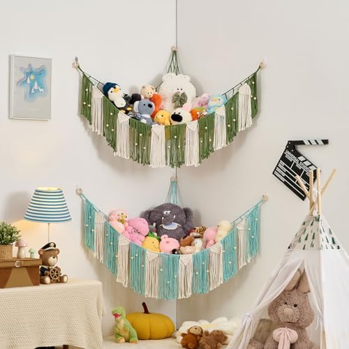 Pretty Jolly Stuffed Animal Hammock with Weaving Tassels and Beads Avocado Green - Image 6
