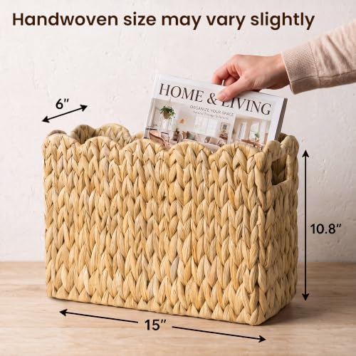 Magazine Holder with Handle, Handwoven Magazine Basket - Image 2