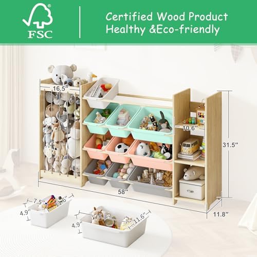 EXPERLAM 3-in-1 Toy Storage Organizer, Stuffed Animal Holder, 12 Bins - Image 2