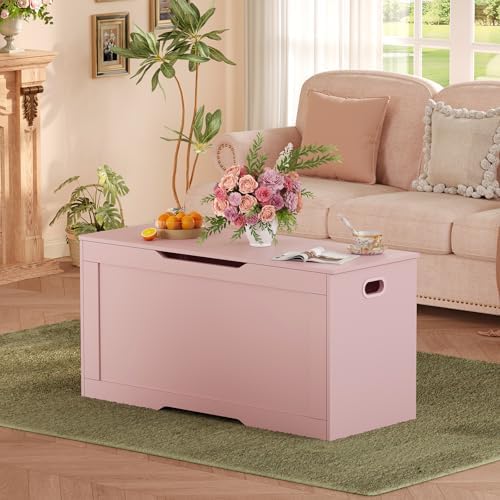 usikey 39.4” Storage Chest, Toy Box with 2 Safety Hinges, Toy Chest, Storage Bench for Bedroom, Supports 220 lb, for Living Room, Entryway, Pink - Image 5