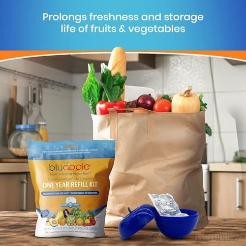 Bluapple Produce Saver Ethylene Gas Absorber - Fresh Fruit & Vegetable Storage, Food Savers for Refrigerator, 8 Packets (9g each), Each Packet Lasts 3 Months, Kitchen Must Haves, USA Made - Refill Kit - Image 3