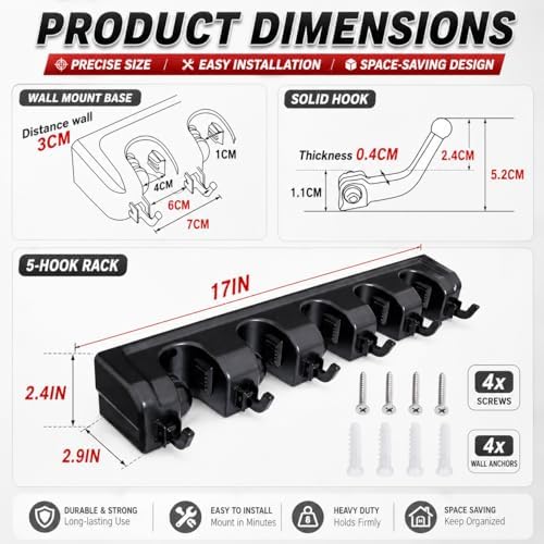 HYRIXDIRECT Broom Hanger Wall Mount, Broom Mop Organizer for Garage - Image 4