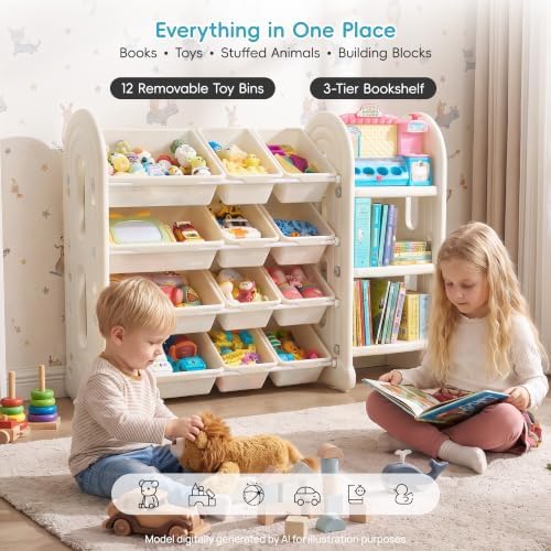 Vtopmart Kids Toy Storage Organizer with Bookshelf for Playroom - Image 3