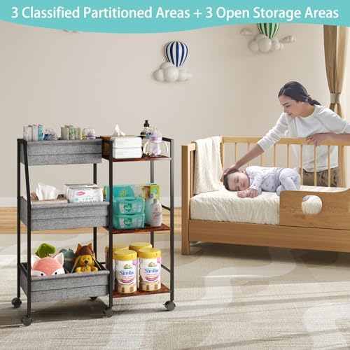 Rolling Nursery Diaper Caddy Organizer Cart, 3-Tier with Dividers - Image 4